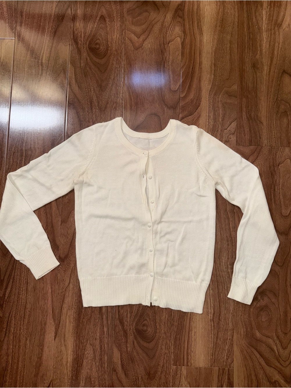 Classic Cream Button-Front Girls Cardigan Sweater
